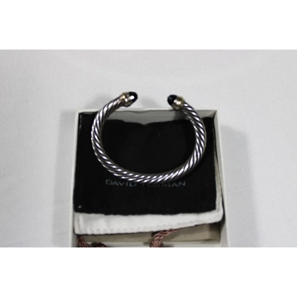 David Yurman 5mm Cable Sterling Silver Black Onyx and 14K Yellow Gold Bracelet M